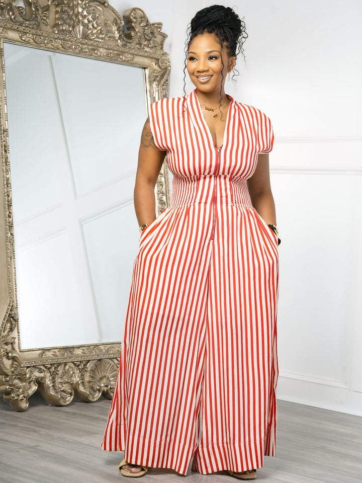 JISZELLE Striped JUMPSUIT (Red)