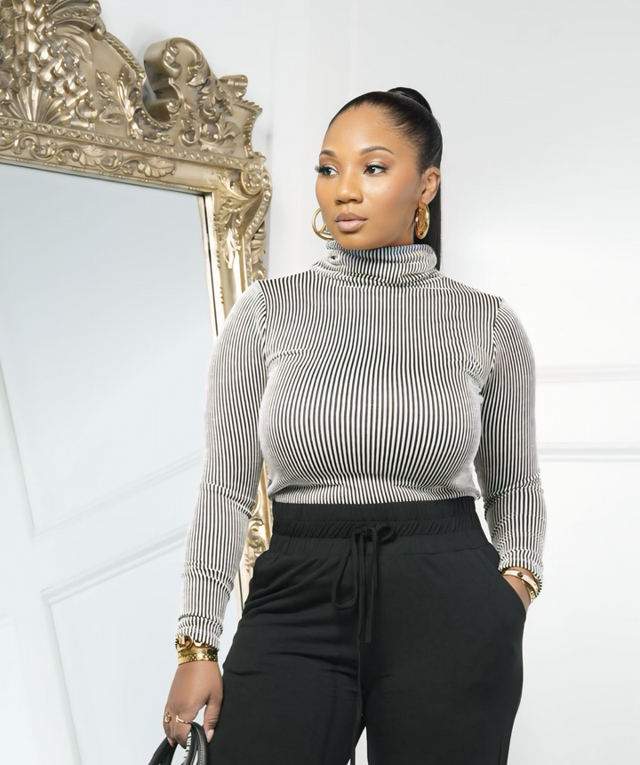 Striped TurtleNeck Top (Black/White)