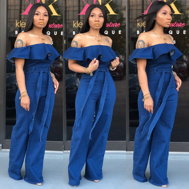Denim off Shoulder Jumpsuit